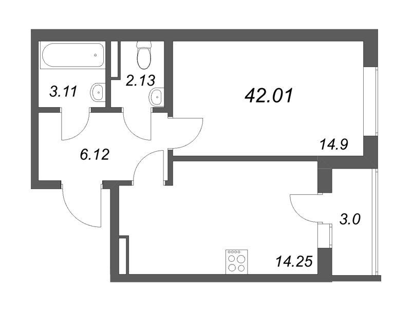 1 ккв 42 м²