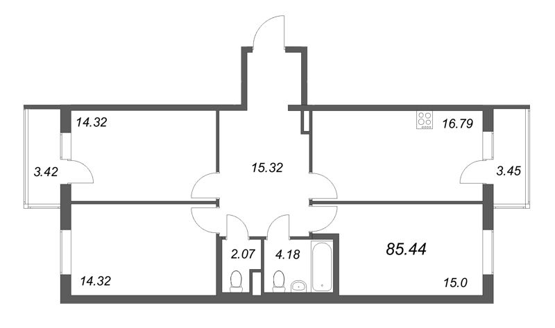 4 ккв (Евро) 85,4 м²