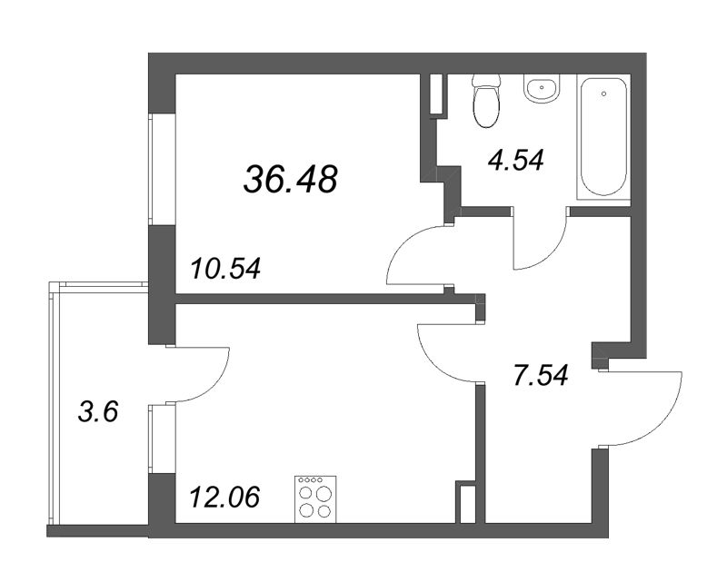 1 ккв 36,5 м²