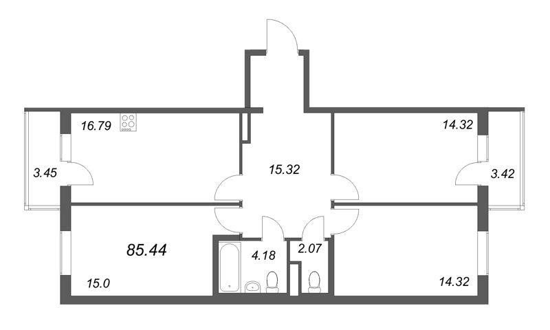 4 ккв (Евро) 85,4 м²