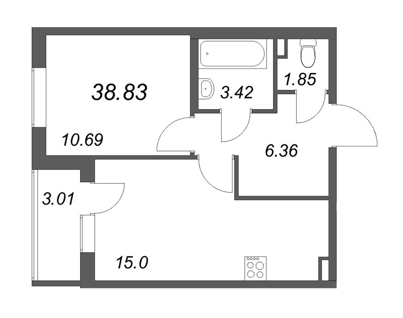 1 ккв 38,8 м²