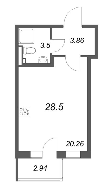 Студия 28,5 м²