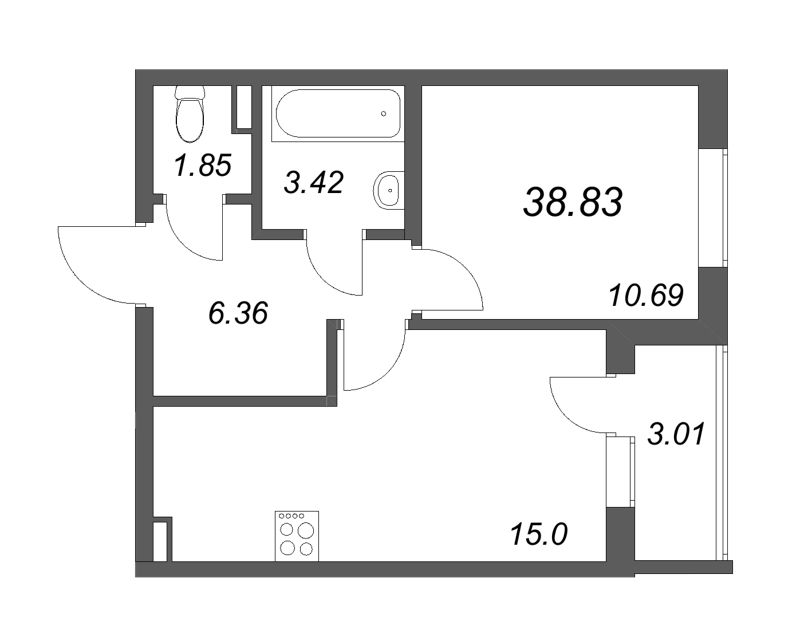 2 ккв (Евро) 38,8 м²