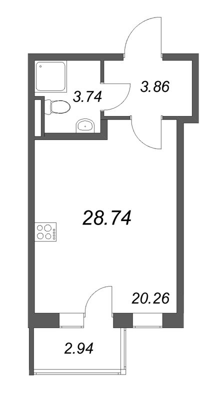 Студия 28,7 м²