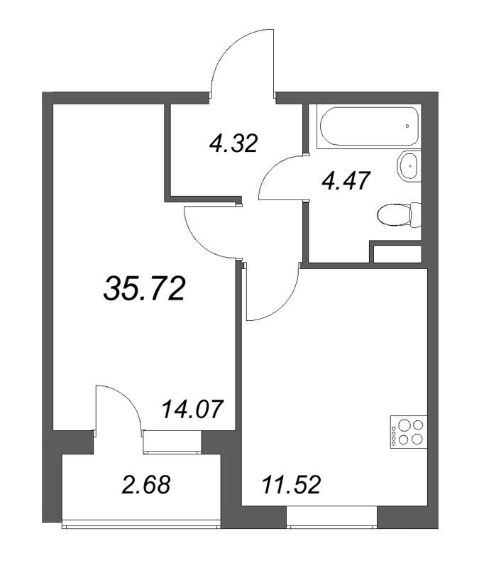 1 ккв 35,7 м²