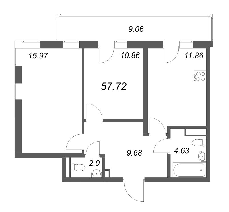 2 ккв 57,7 м²