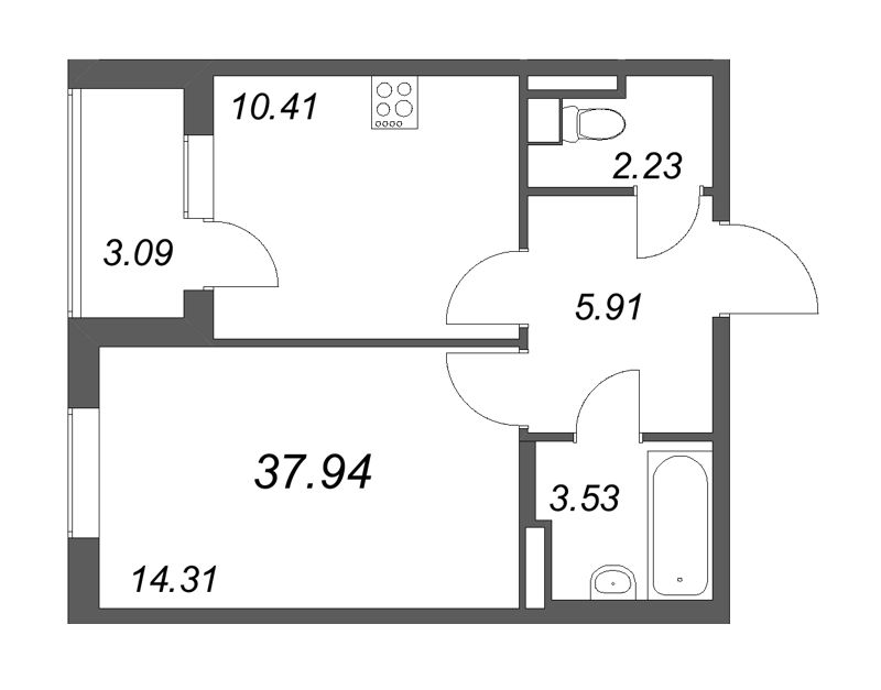 1 ккв 37,9 м²