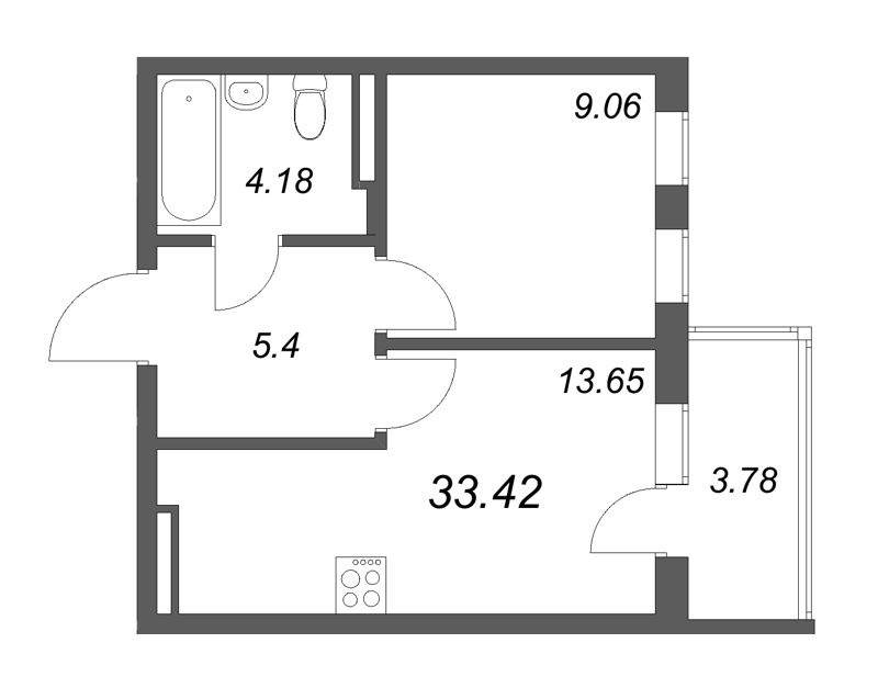 1 ккв 33,4 м²