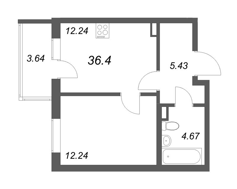 1 ккв 36,4 м²