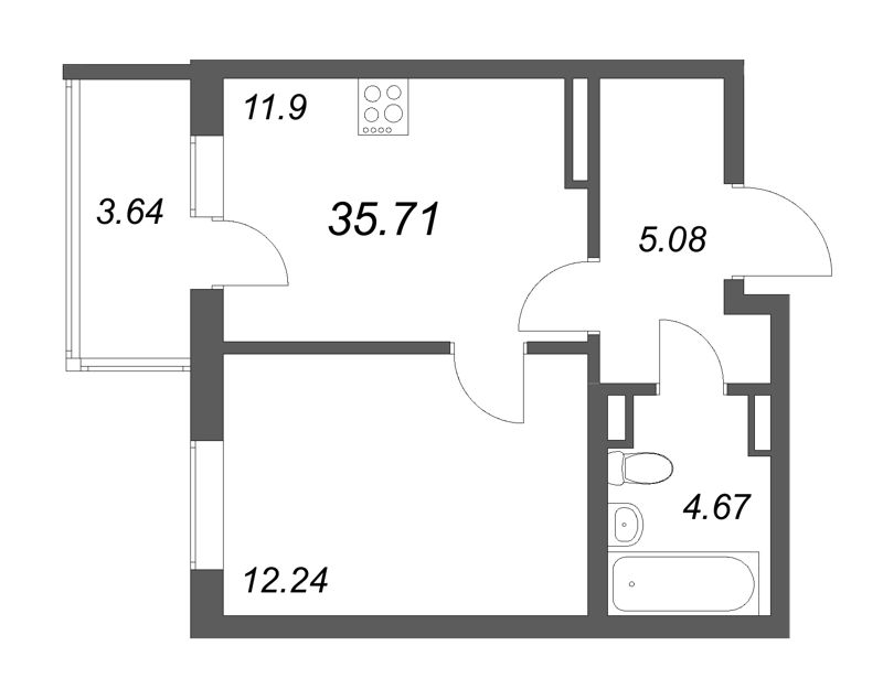 1 ккв 35,7 м²