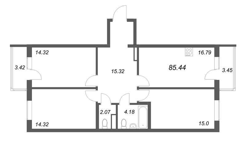 4 ккв (Евро) 85,4 м²