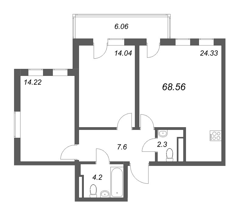 3 ккв (Евро) 68,6 м²