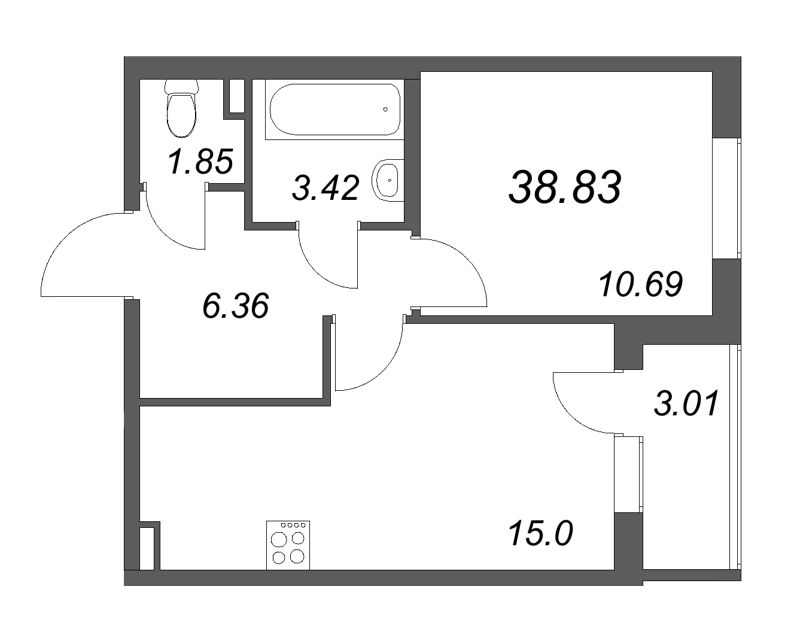 1 ккв 38,8 м²