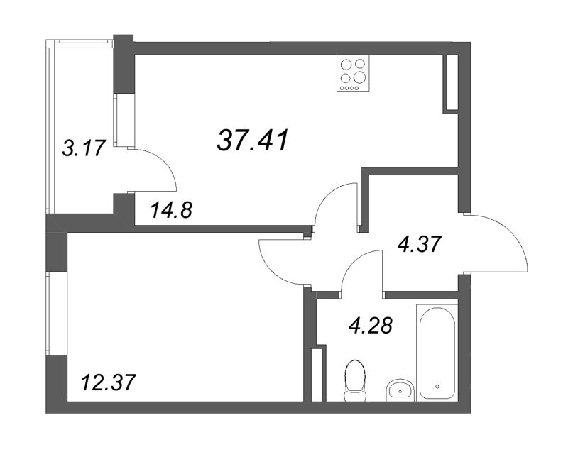 1 ккв 37,4 м²