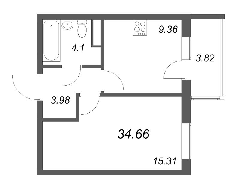 1 ккв 34,7 м²
