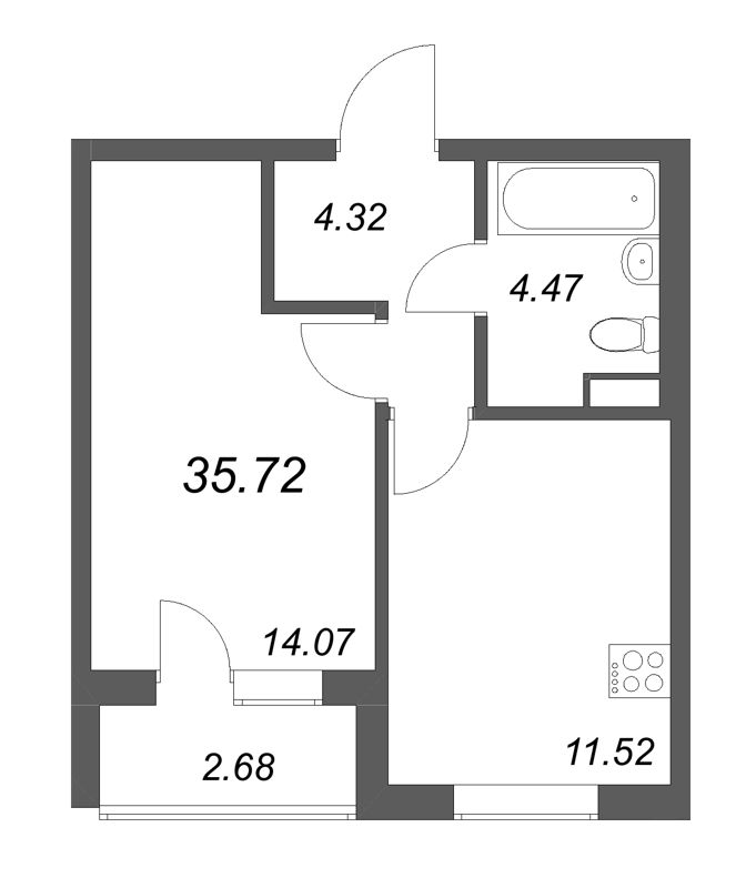 1 ккв 35,7 м²