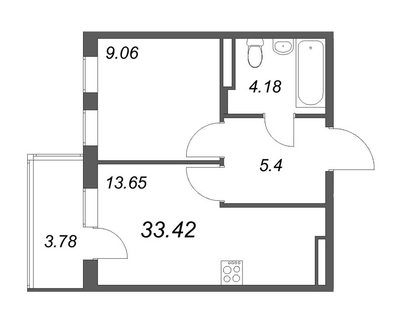 1 ккв 33,4 м²