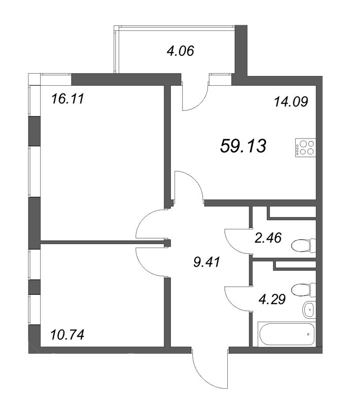 2 ккв 59,1 м²