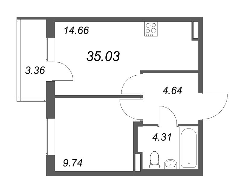 1 ккв 35 м²