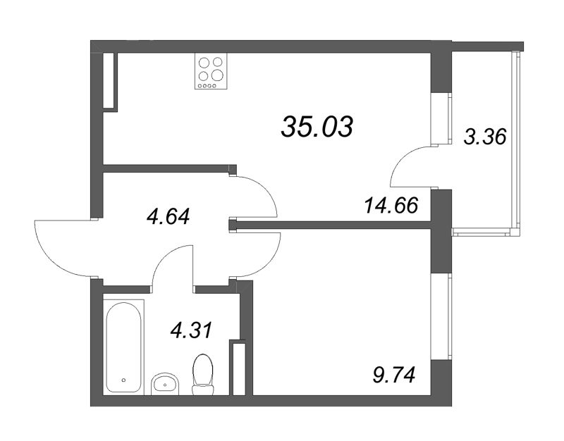 1 ккв 35 м²