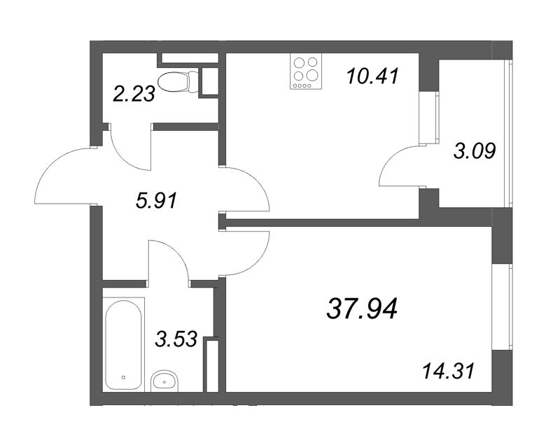 1 ккв 37,9 м²