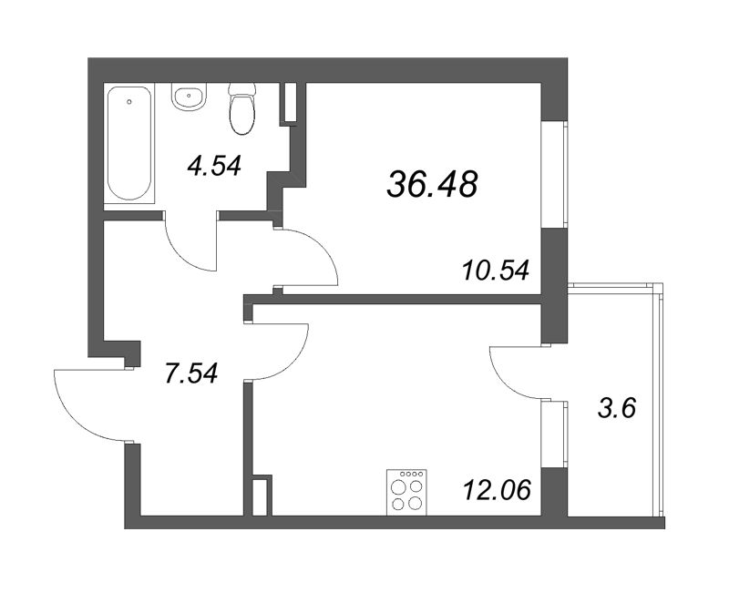1 ккв 36,5 м²
