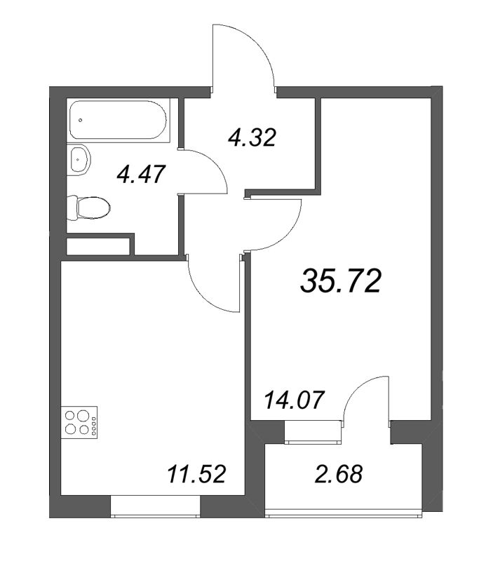 1 ккв 35,7 м²