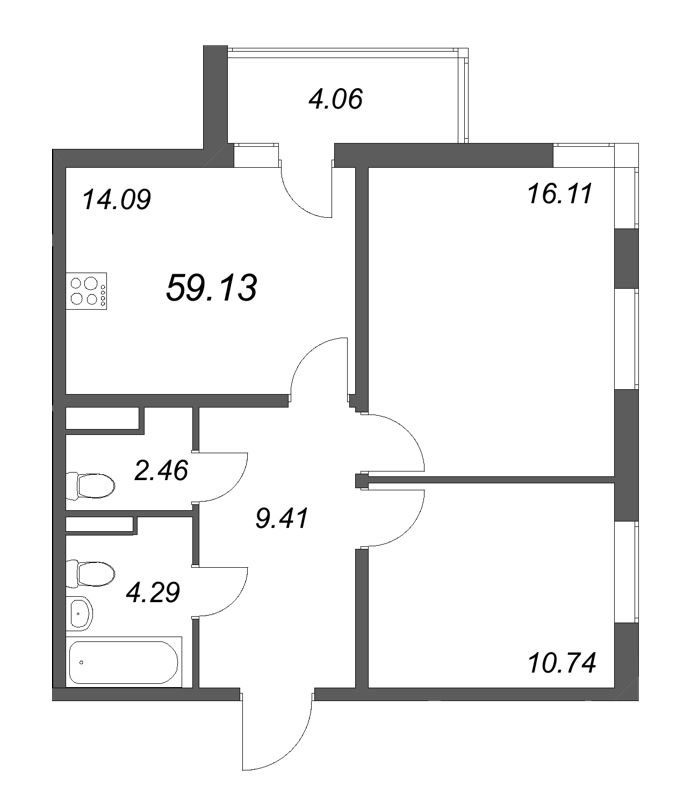 2 ккв 59,1 м²