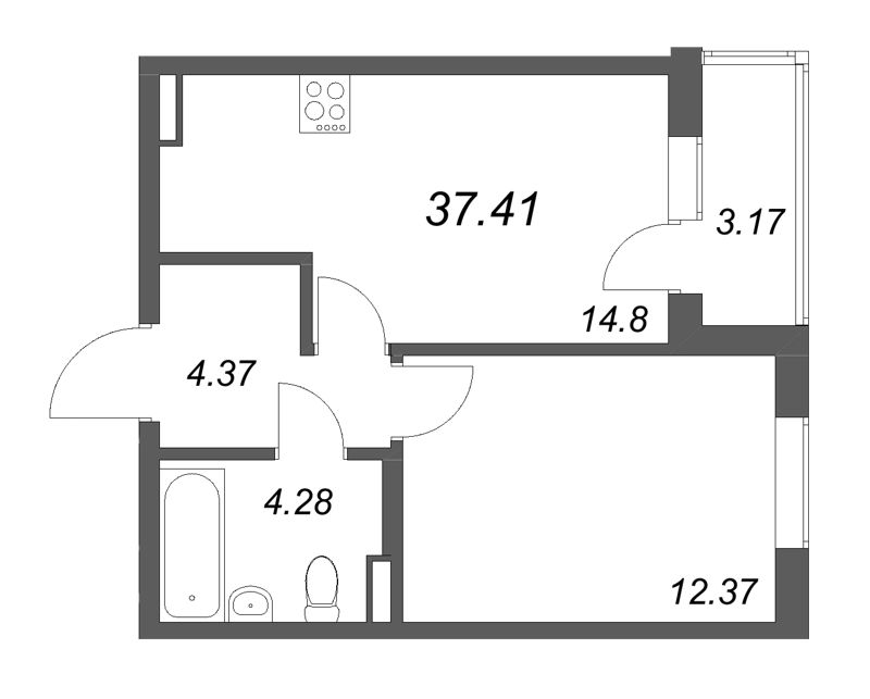 1 ккв 37,4 м²