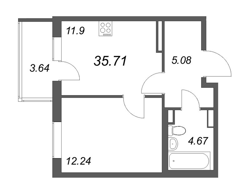 1 ккв 35,7 м²