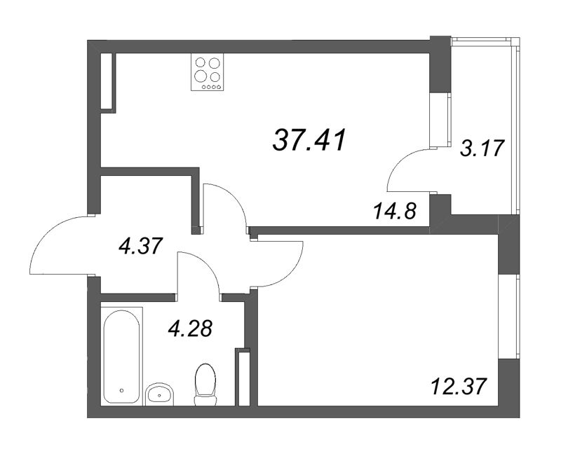 1 ккв 37,4 м²
