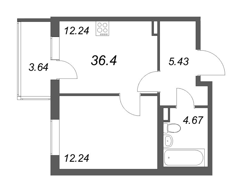 1 ккв 36,4 м²