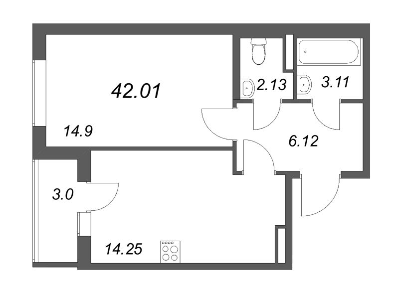 1 ккв 42 м²