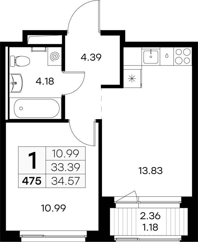 1 ккв 34,2 м²