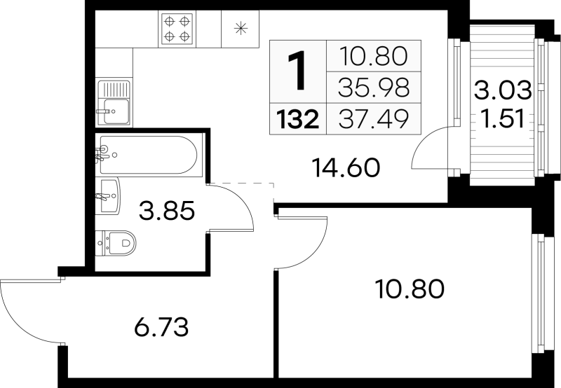 1 ккв 37,5 м²