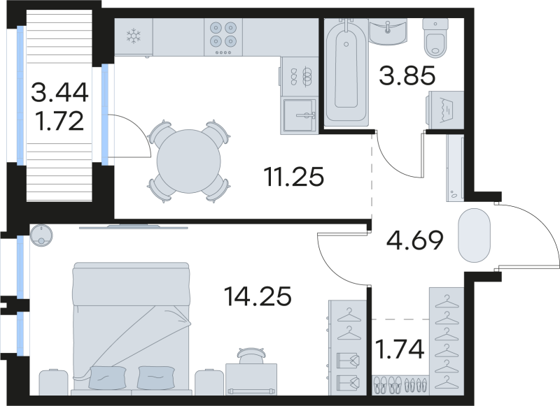 1 ккв 37,7 м²