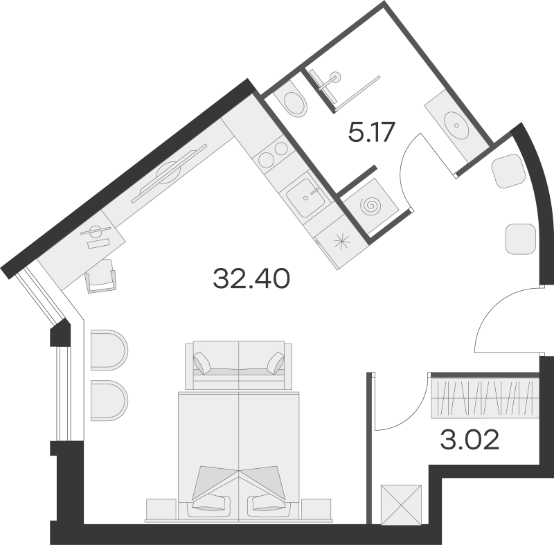 Студия 38,7 м²