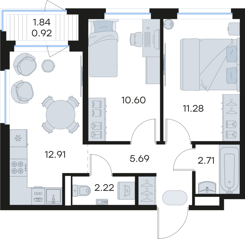 2 ккв 46,3 м²