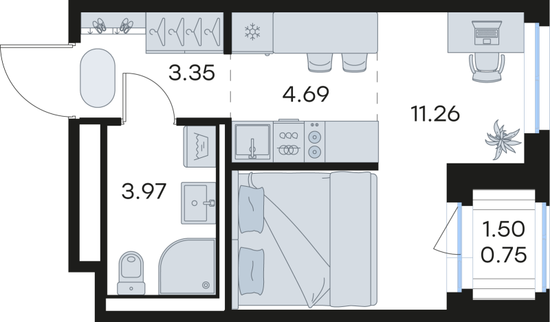 Студия 24 м²
