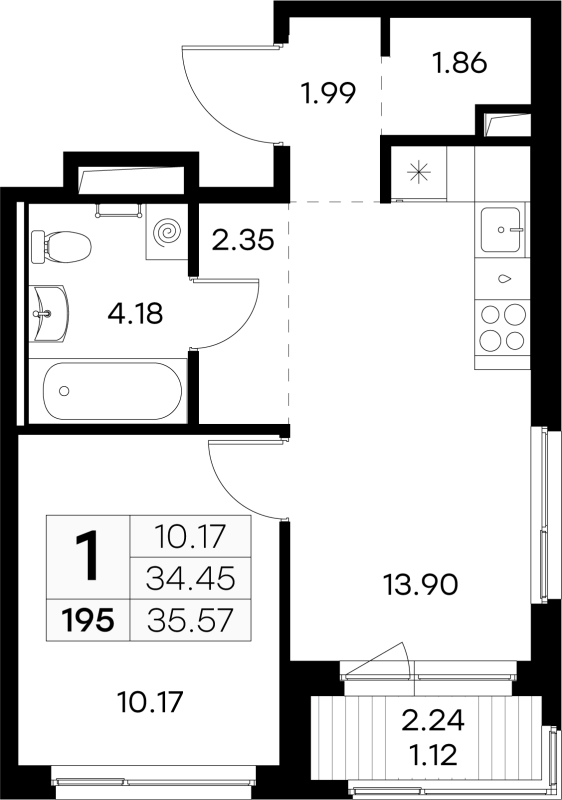 2 ккв (Евро) 35,6 м²