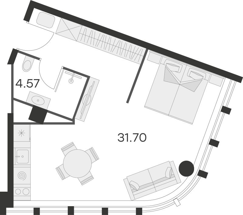 Студия 35,4 м²