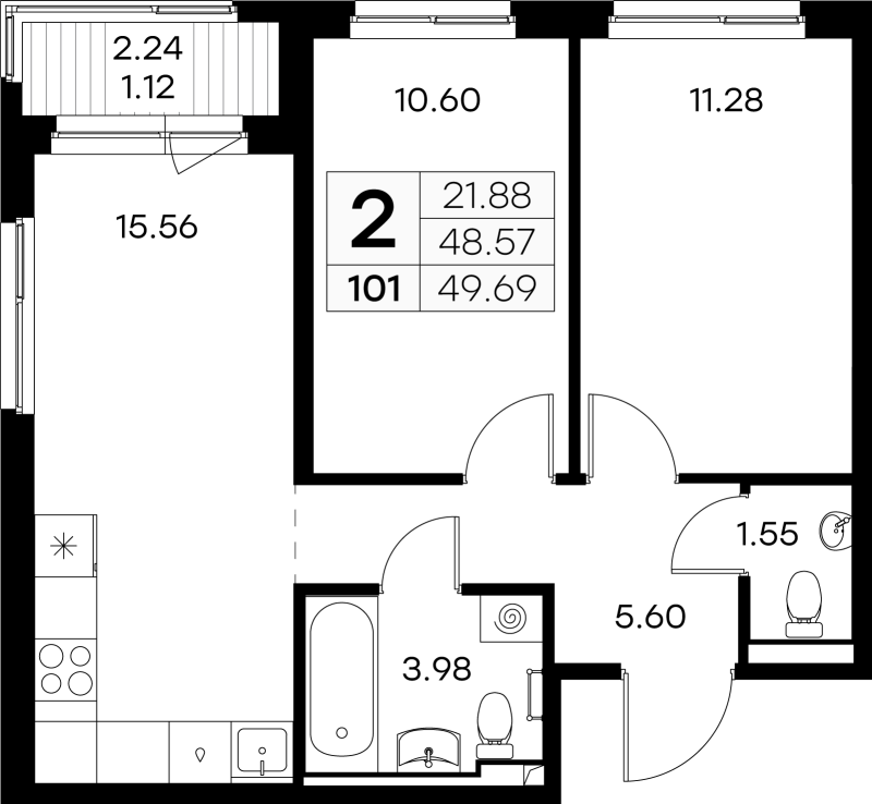 3 ккв (Евро) 49,7 м²