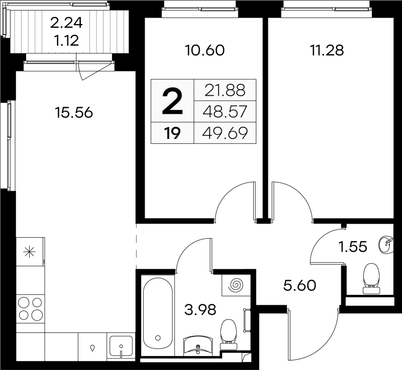 3 ккв (Евро) 49,7 м²
