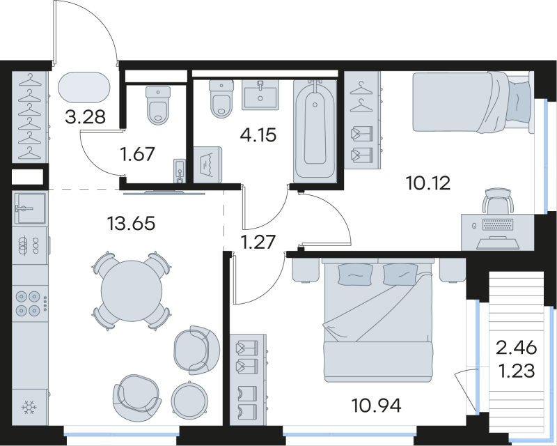2 ккв 46,3 м²