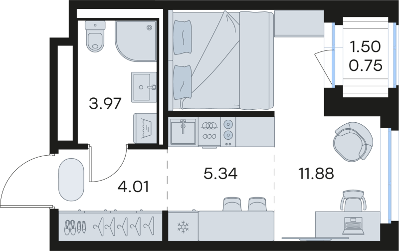 Студия 26 м²
