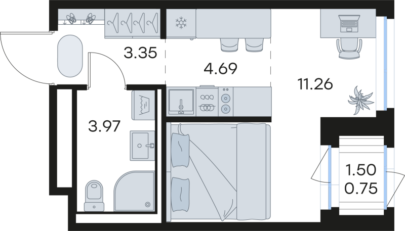 Студия 24 м²