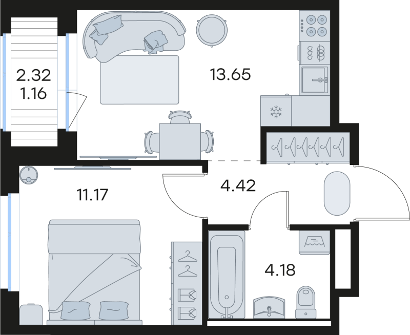 1 ккв 34,6 м²