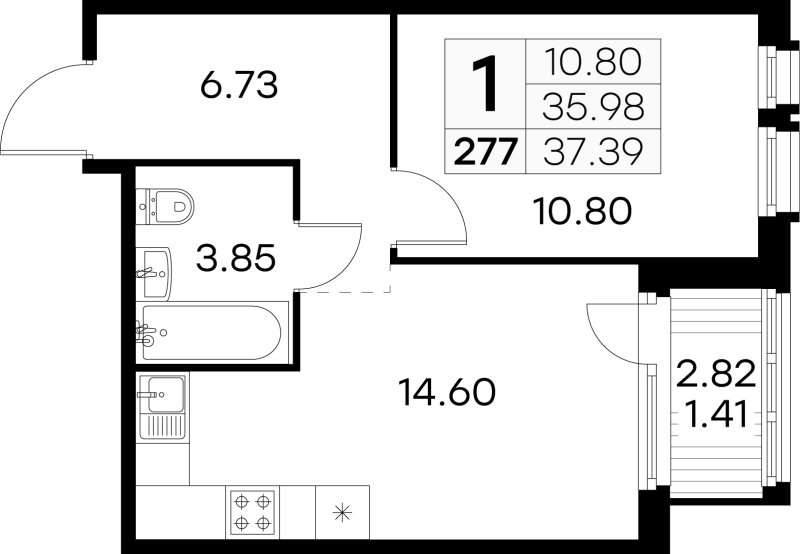 1 ккв 37,4 м²