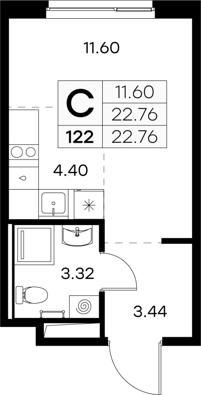 Студия 22,5 м²