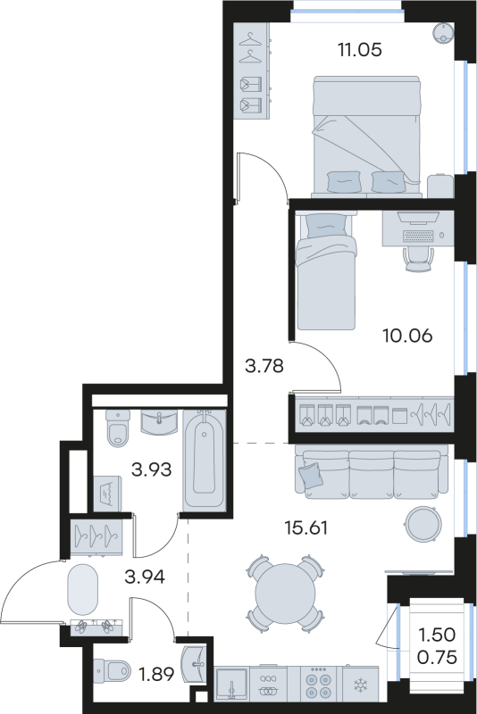 3 ккв (Евро) 51 м²